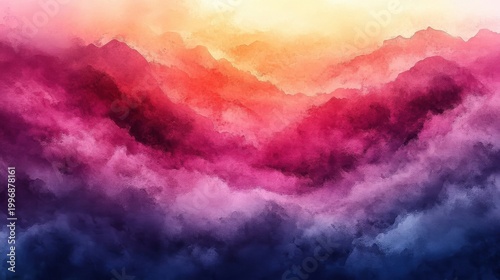Abstract Mountain Range With Hues Of Pink Blue And Orange Colors