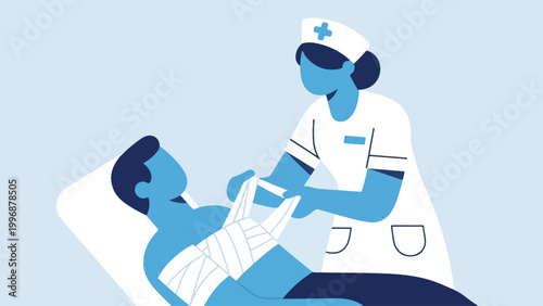 Illustration Of A Nurse Bandaging A Patient Vector Design Template