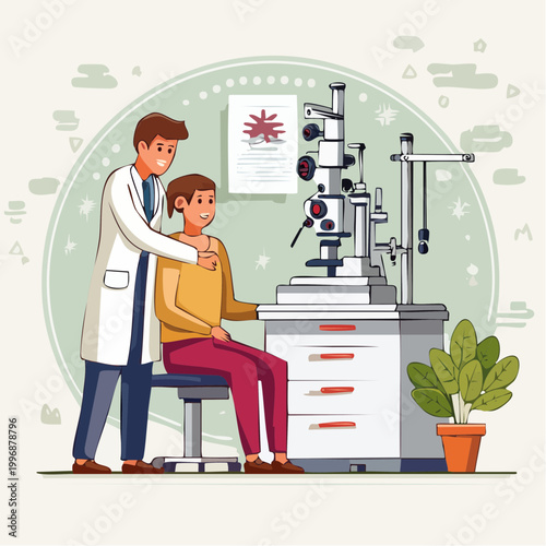 Ophthalmologist examining patient with slit lamp