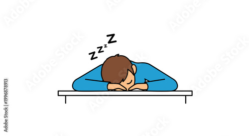 Exhausted Man Sleeping Napping on Desk Feeling Tired Isolated White Background