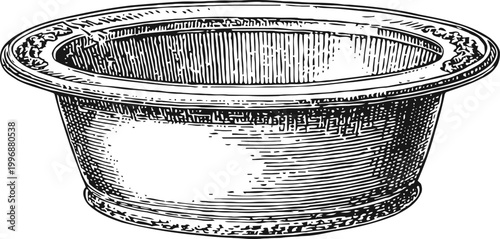 vintage metal bath tub illustration classic round tub with detailed engraving, antique bathroom decor