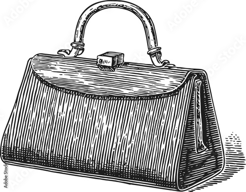 Vintage leather handbag with top handle and clasp closure, classic purse illustration