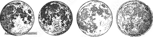 vintage moon phases illustration hand drawn celestial lunar cycle astronomy lunar surface detailed sketch