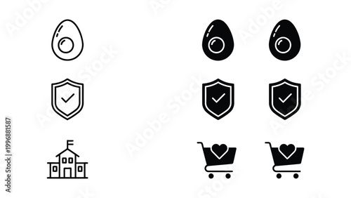 Icons representing security, shopping, and certification in various styles