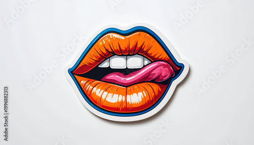 Vibrant Orange Lips with Tongue Licking Sensually.