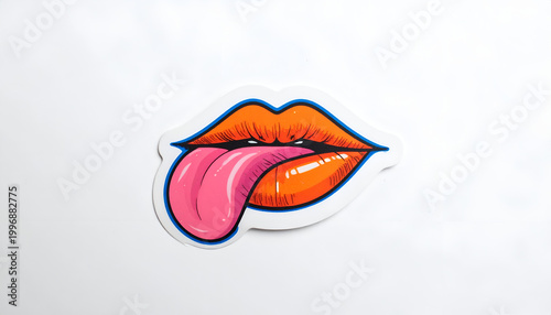 Vibrant Pop Art Lips with Tongue Sticking Out Sticker Design.