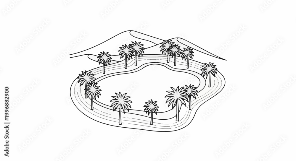 Fototapeta premium Oasis with palm trees and sand dunes