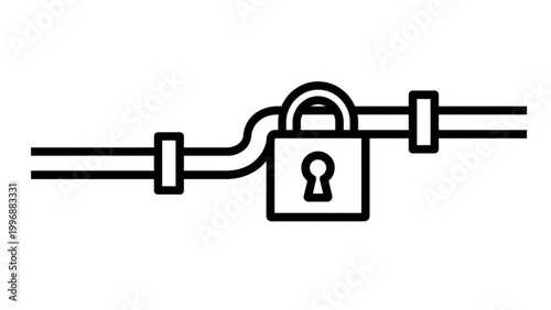 Minimal line art illustration of locked gas pipeline with chain embargo concept fuel supply restriction energy sanctions outline vector