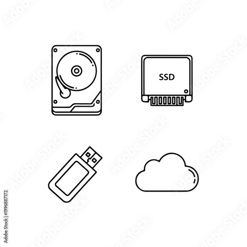 Computer Storage Devices and Cloud Icon.