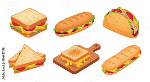A variety of delicious sandwiches and tacos 