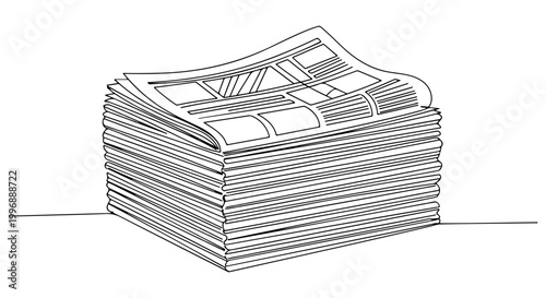 Stacked newspapers in a line drawing illustration, conveying a sense of daily news and information dissemination
