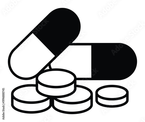 Black and White of Pills and Capsules