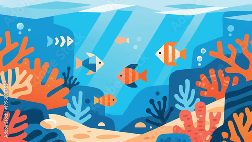 Illustration Of Underwater Life Vector Design Template