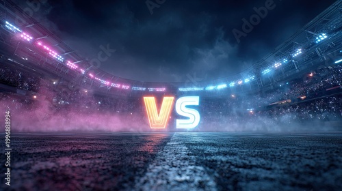 Dynamic Cinematic Sports Stadium Arena with Glowing Neon VS Versus Battle Concept Scene