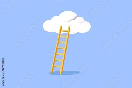 Ladder reaching into a white cloud symbolizing ambition and success