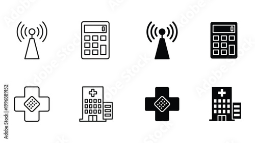 Contrast of modern and traditional icons for technology and healthcare services