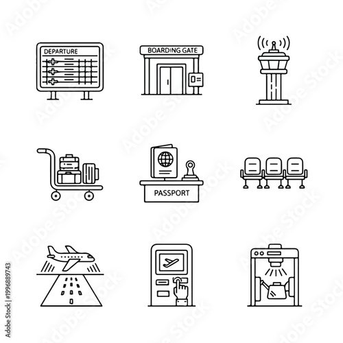 Airport Travel Icons and Symbols.