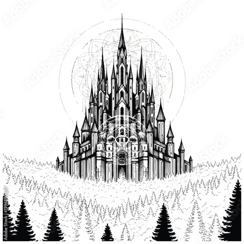 Large Gothic Castle with Towers.