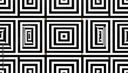 Abstract Black and White Concentric Square Pattern Optical Illusion.