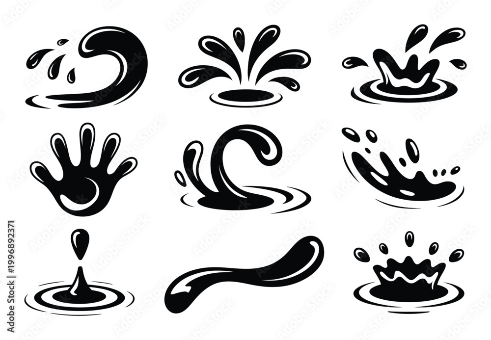 Fototapeta premium Collection of Black and White Water Splash and Drop