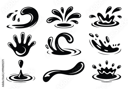 Collection of Black and White Water Splash and Drop