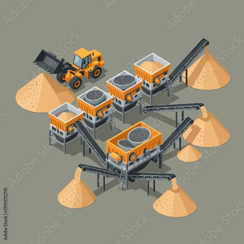 Industrial stone crusher machine operation.
