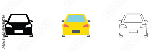 Autonomous car technology flat and outline icons. Set of autonomous car and smart vehicle icons including sensors, navigation, AI systems, and safety features for modern mobility concepts.