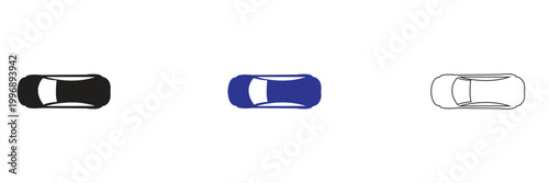Autonomous car technology flat and outline icons. Set of autonomous car and smart vehicle icons including sensors, navigation, AI systems, and safety features for modern mobility concepts.