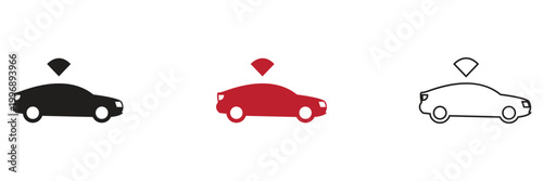 Autonomous car technology flat and outline icons. Set of autonomous car and smart vehicle icons including sensors, navigation, AI systems, and safety features for modern mobility concepts.