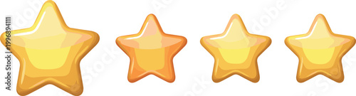 Star Rating Illustration Featuring Glossy Cartoon Stars in Horizontal Arrangement Representing Achievement and Quality in Vector Artwork