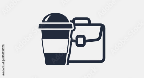 Coffee cup and briefcase icon representing business and work, a symbol of daily routine and professional life