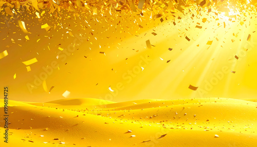 Golden Confetti Shower Illuminating Abstract Desert Landscape.