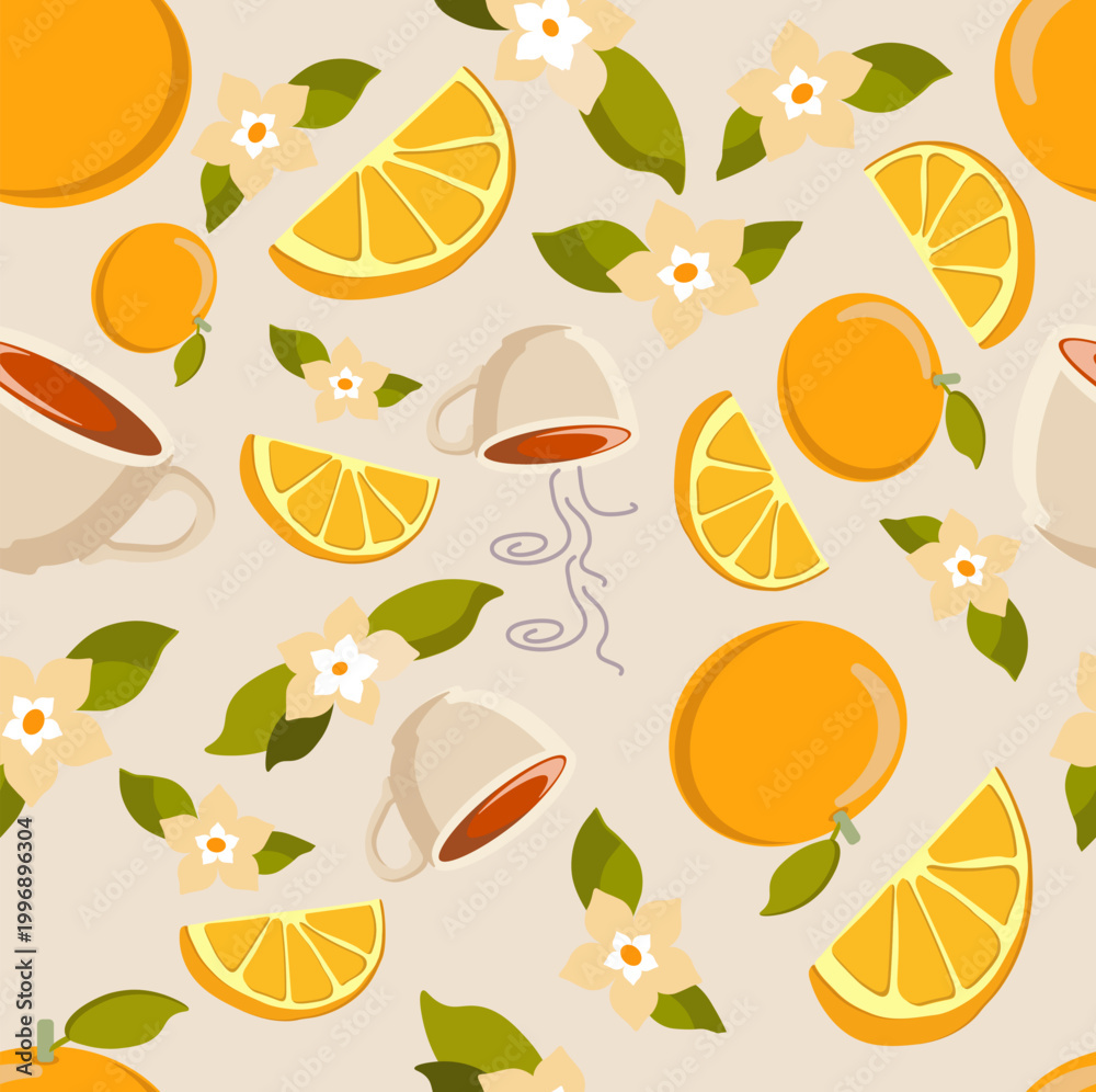 Obraz premium seamless pattern with orange and cap, flowers