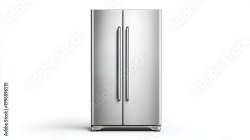 Modern stainless steel side-by-side refrigerator with brushed finish and sleek handles