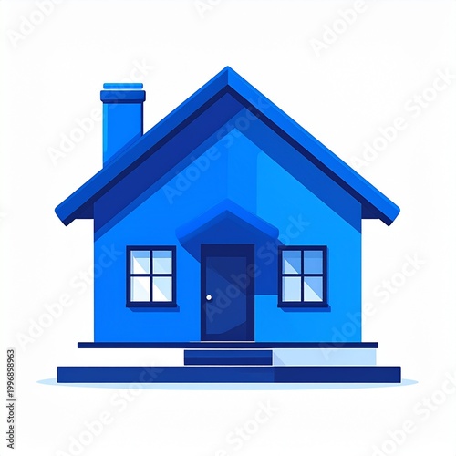 Charming Blue Home Illustration: A stylized illustration presents a delightful blue house, showcasing the essence of homeownership and architectural simplicity. 