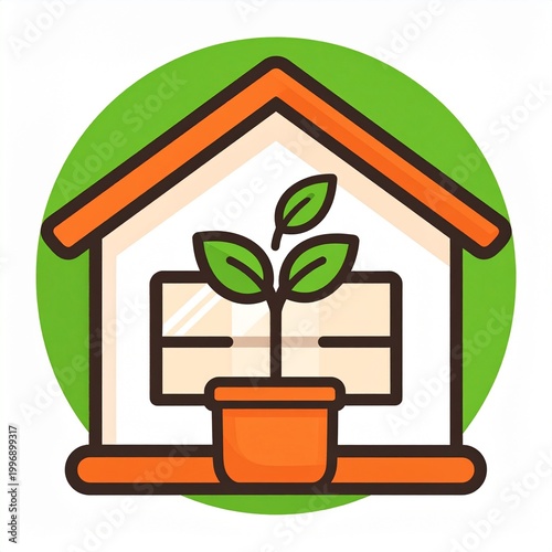 Harmony in the House: A quaint home embraces nature, featuring a vibrant sprout, set against a calming green backdrop.
