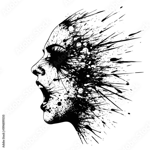 Black and white screaming human face.