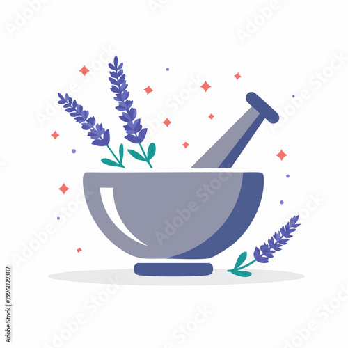 Mortar and Pestle with Lavender Sprigs