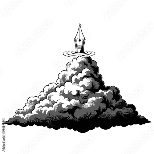 Ink Pen Nib on Cloud Pile.