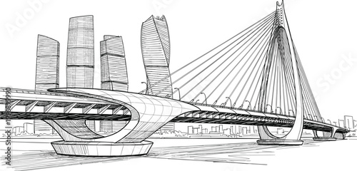 fidelity hand-drawn vector sketch of the Plaza de España in Seville featuring Renaissance towers.