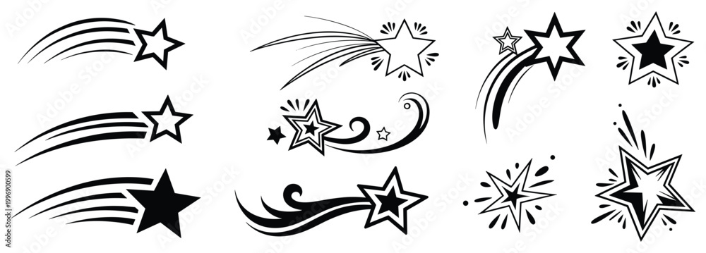 Fototapeta premium Cosmic Sparkles: A collection of celestial illustrations, ideal for design. Galaxy Illustration, stellar shapes, astronomy art, night sky, creative graphic.