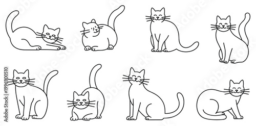 Cat Line Art:  A charming collection of cat illustrations in a minimalist style, creating a playful and elegant visual.  Artistic depiction, cat art, simple design, feline figure, pet outline.