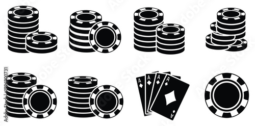 Poker Chips and Playing Cards: A stylish graphic of poker chips and playing cards, suitable for casino and gambling themes. casino game, lucky draw, stack of chips, card game, gambling symbol.