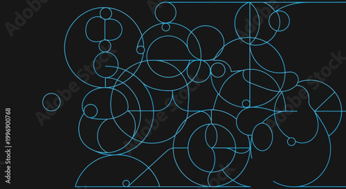 Abstract Geometric Blueprint Design with Intersecting Blue Circles on Dark Background