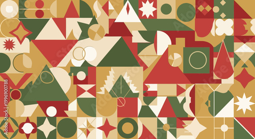 Abstract Geometric Christmas Pattern with Festive Shapes and Holiday Colors