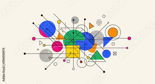Abstract Geometric Composition with Colorful Shapes and Lines