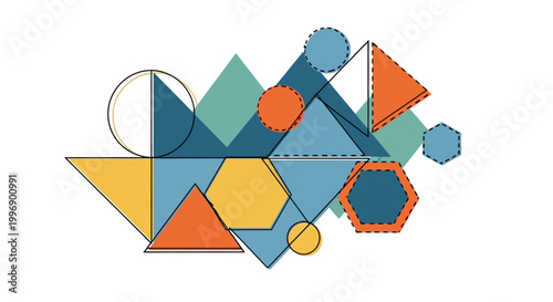Abstract Geometric Composition with Colorful Shapes and Overlapping Elements