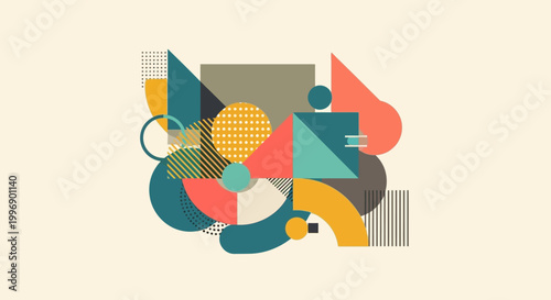 Abstract Geometric Composition with Modern Shapes and Vibrant Retro Colors