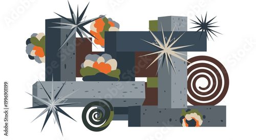 Abstract Geometric Composition with Shapes and Stars