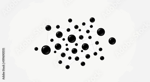 Abstract Network of Connected Black Spheres on White Background